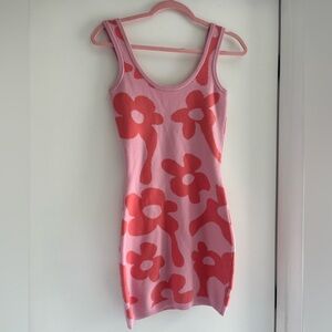 Pink and Orange Floral Knit Dress
